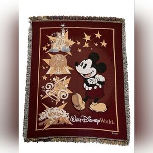 Vintage Disney Throw Blanket with Mickey Mouse - Maroon and Beige 4 Parks